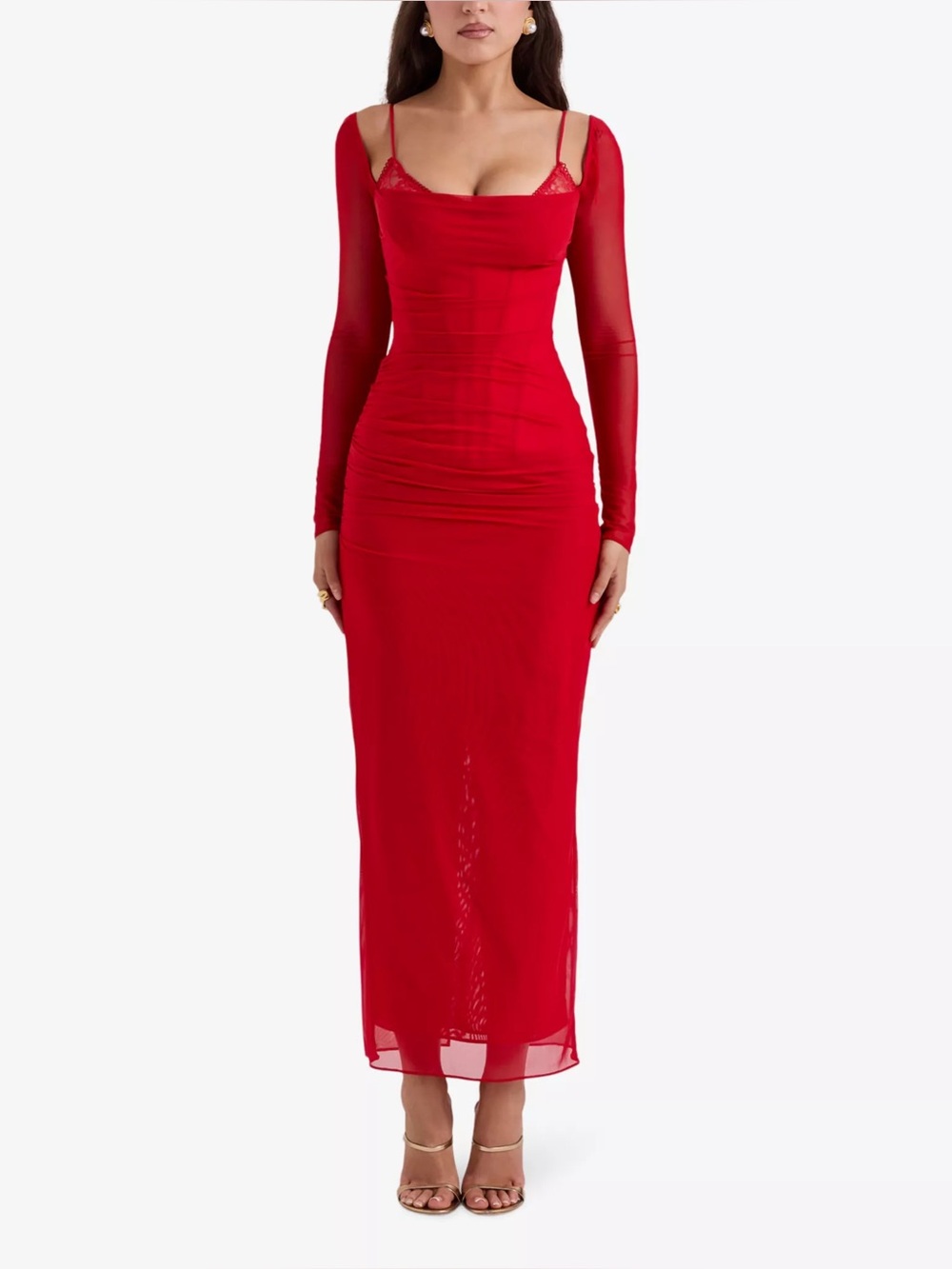 House of CB Katarina corseted stretch-woven maxi dress In Scarlet Size L